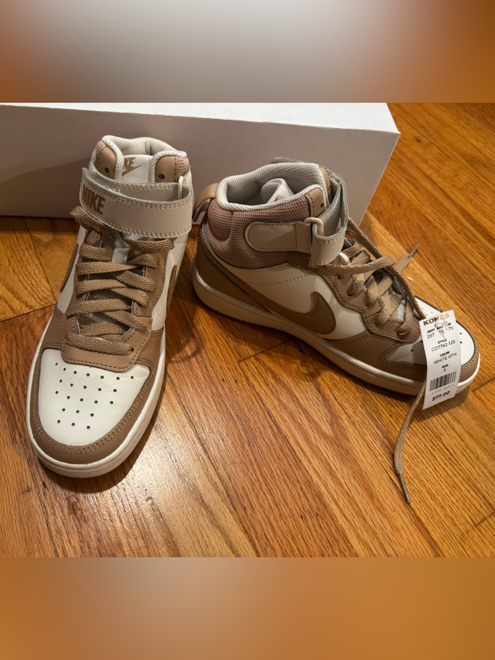 Nike Kids High-Top Sneakers in Tan and White